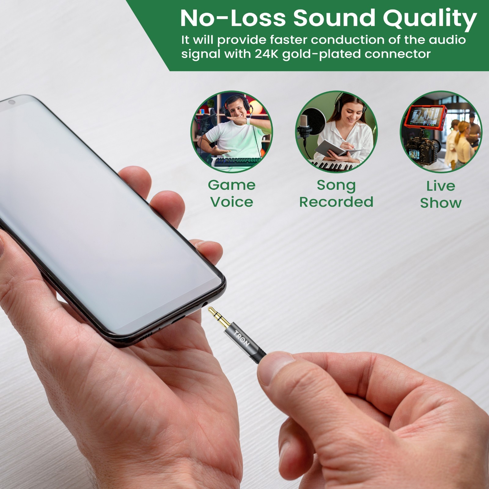 TRON Braided AUX Audio Cable (USB-C, L & Aux) – 5FT, Black