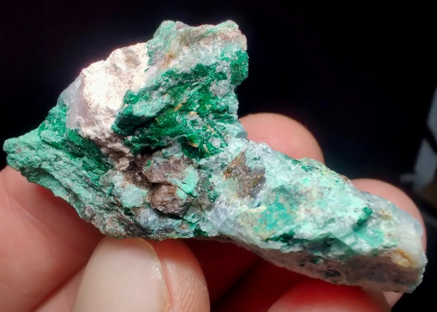 Green Fibrous Malachite w/ Pale Bluish UV Fluorite Mineral Specimen - Somers CT