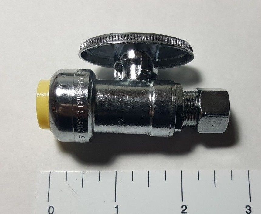 5 PIECES 1/2" PUSH FIT X 3/8" OD STRAIGHT STOP VALVE. 1/4-TURN. METAL HANDLE