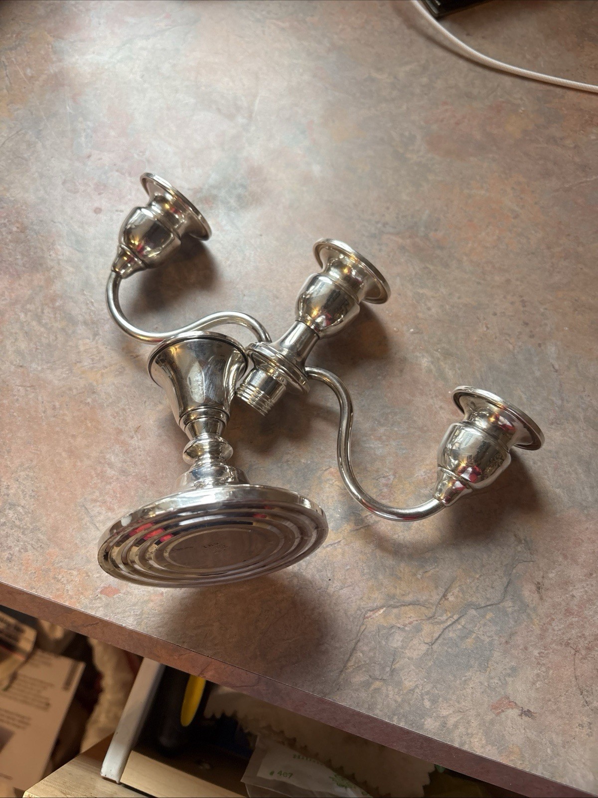 Mueck-Carey Sterling Candle Holder With 3 Arm Epergne Candelabra Insert.