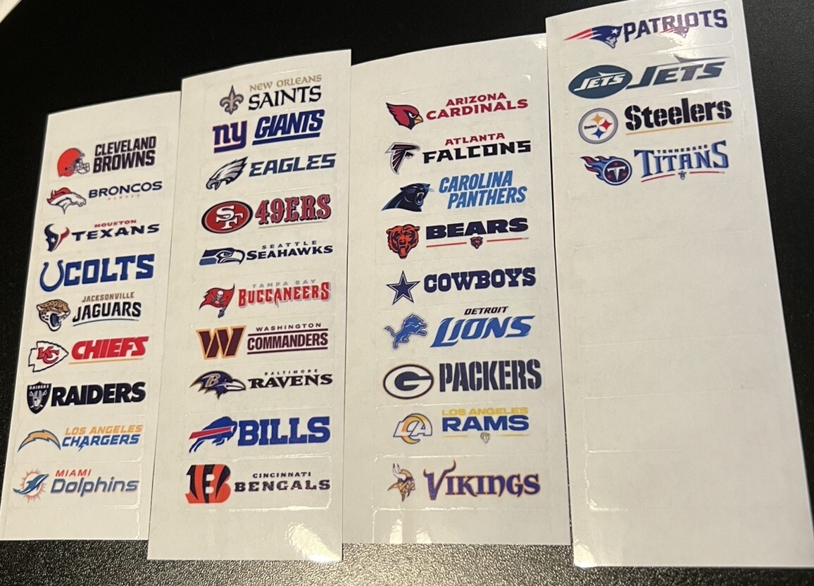 *Logos* 32 NFL Team Logos Sports Card Dividers Sticker Labels Set