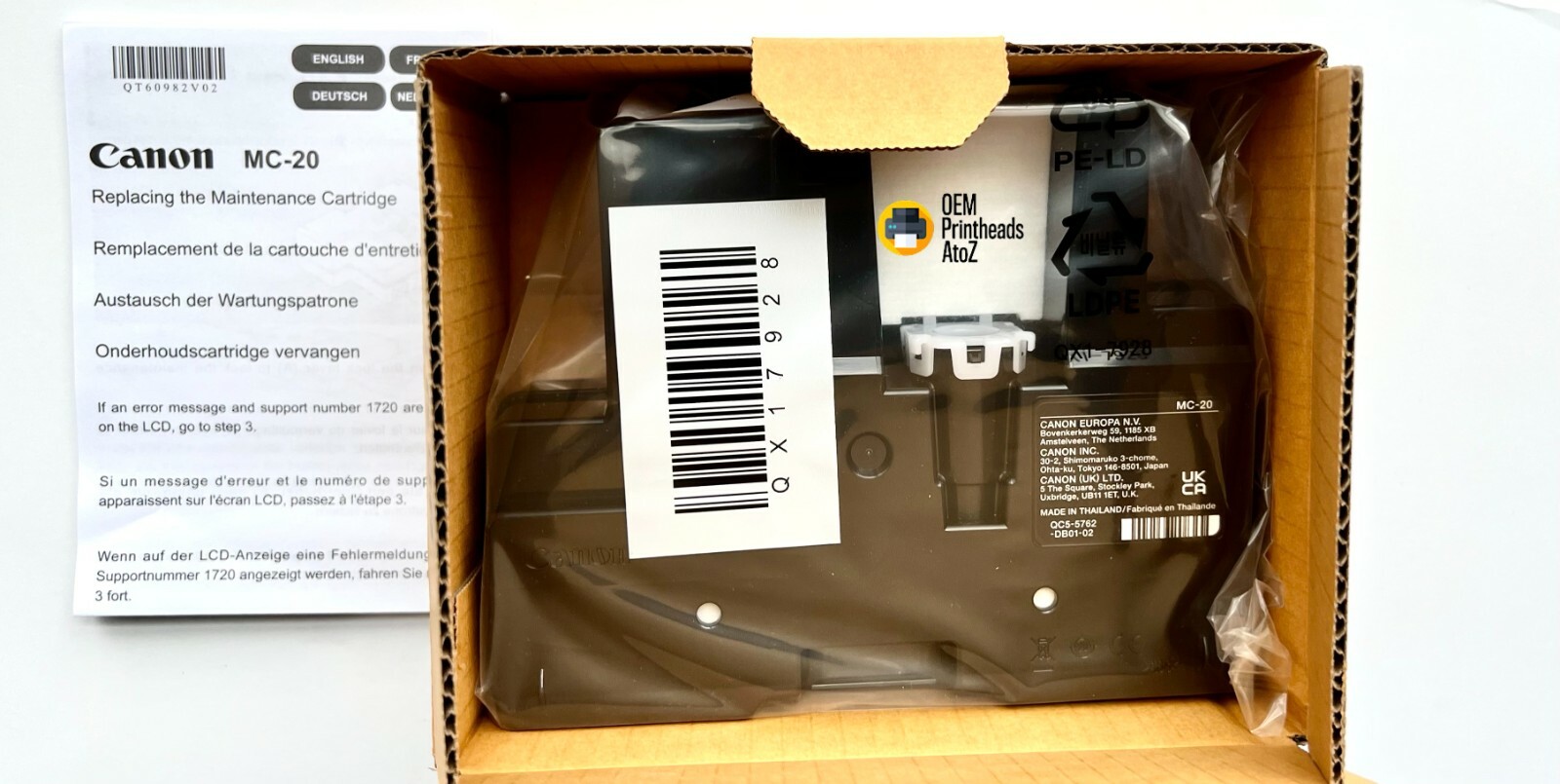 GENUINE OEM CANON MC-20 MAINTENANCE CARTRIDGE For CANON PRO 1000 (NEW IN BOX)