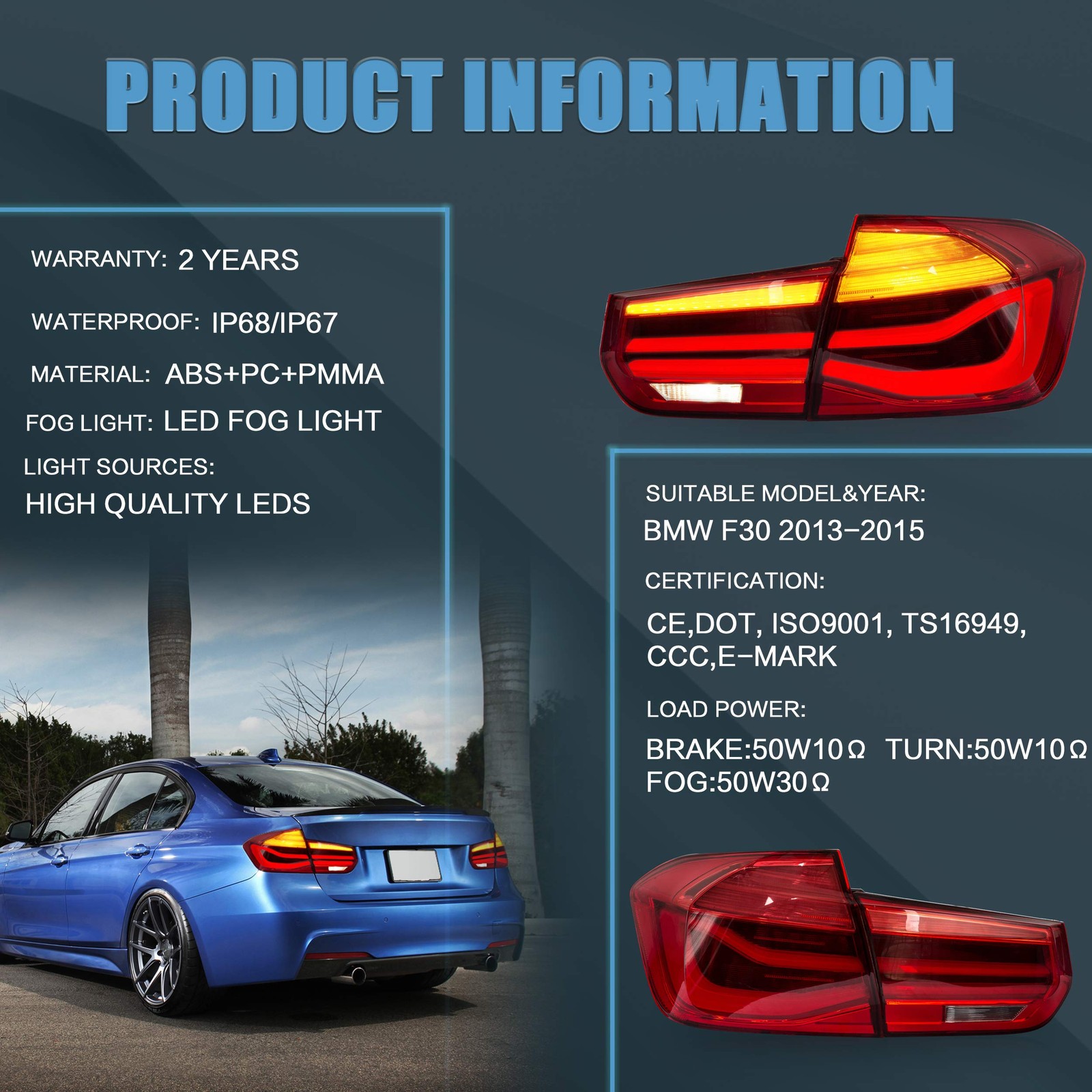 Tail lights Assembly for BMW 3 Series F30 F35 F80 320i 328i 328D Sedan 6th Gen