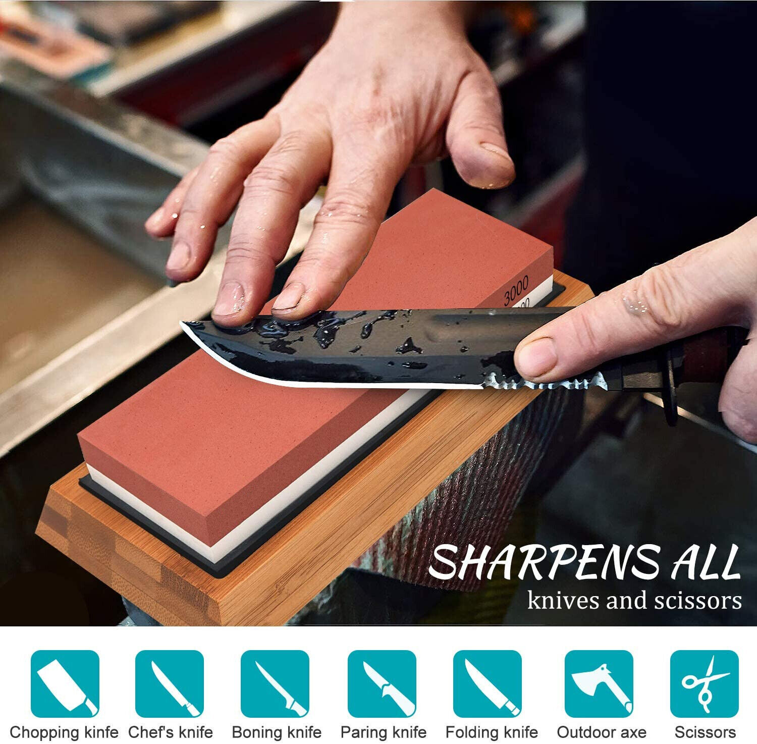 Knife Sharpening Stone Whetstone 4 Side Grit 400/1000 3000/8000 Knife Sharpeners