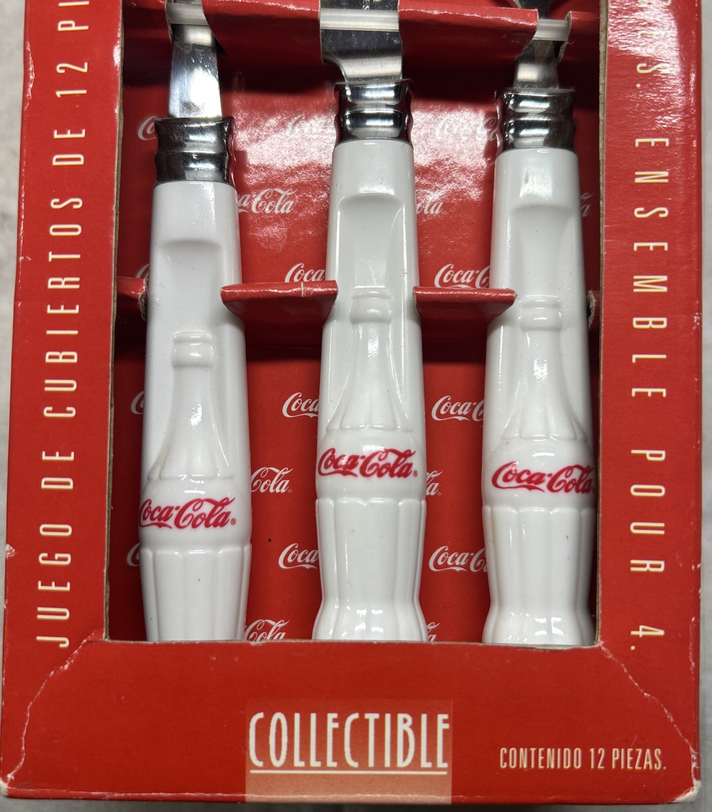 Coca-Cola 12-Piece Flatware Set Bottle Handle Collectible NOS By Gibson