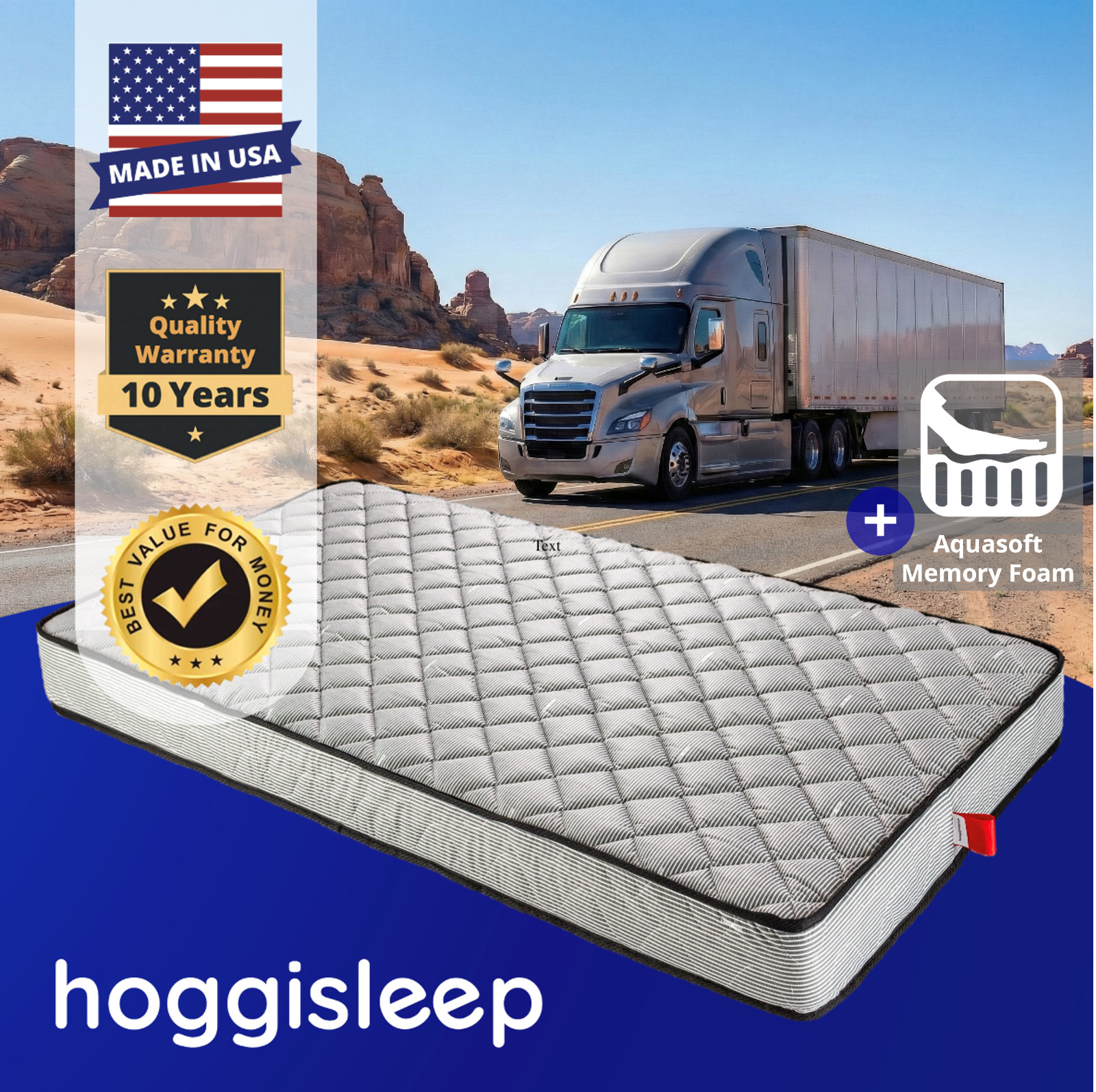 7 Inch Semi Truck Mattress, Memory Foam, Multi-Size, Medium-Firm, hoggisleep NEW