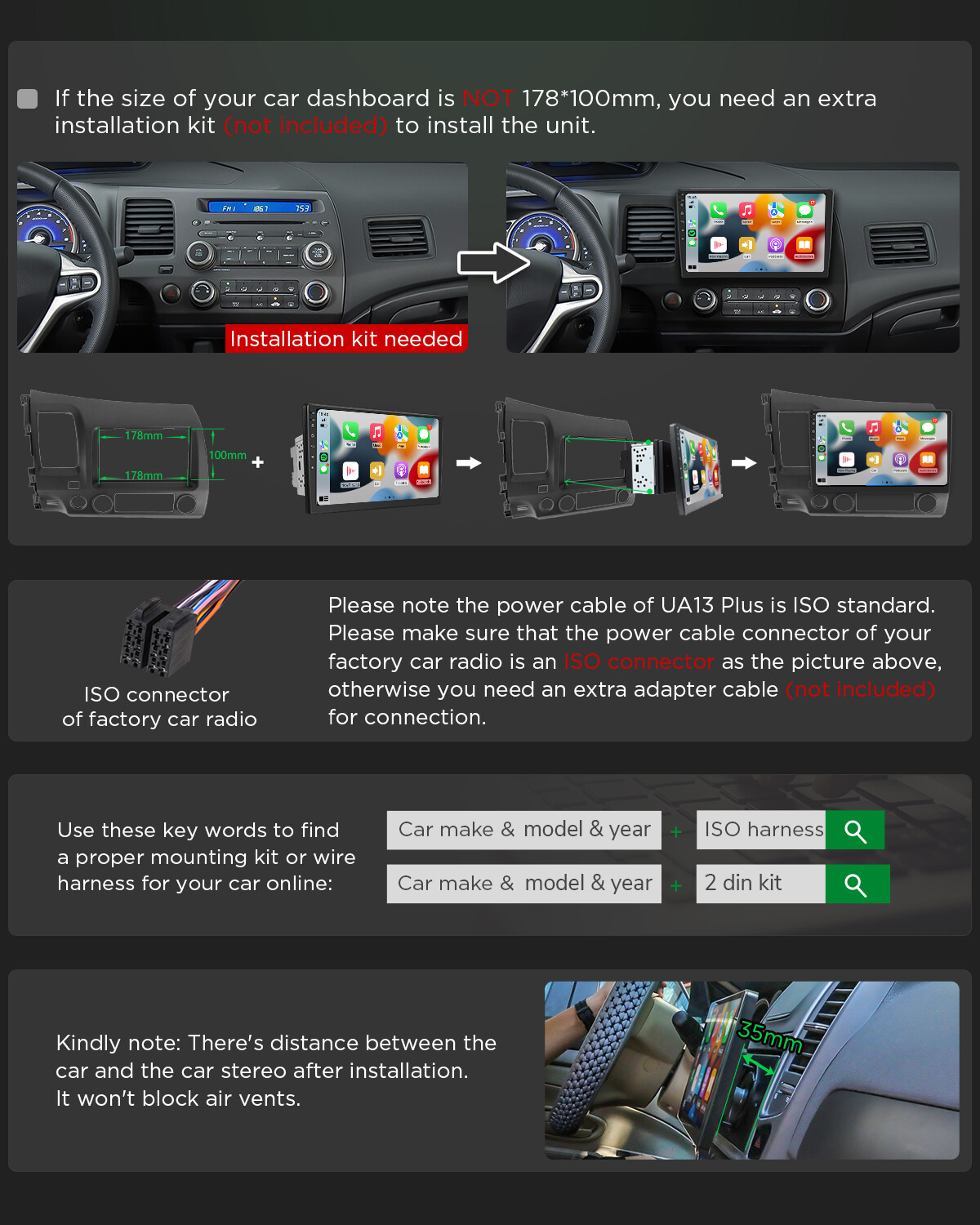 OBD2+In Dash Universal Double 2DIN 10.1" Car GPS Android 13 Stereo Radio CarPlay