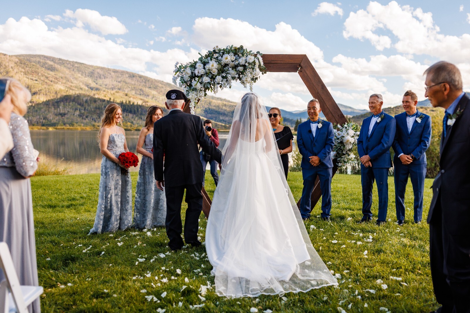 wedding veil chapel length Peter Langer off white with delicate rope trim