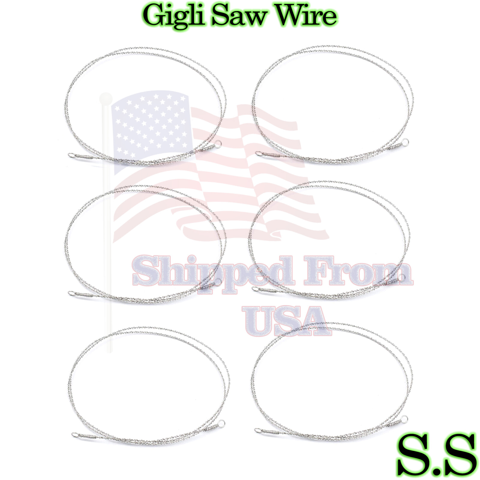 6 PCS GIGLI Saw Wire Neuro Surgical & Veterinary Instruments 9"+12"+20"
