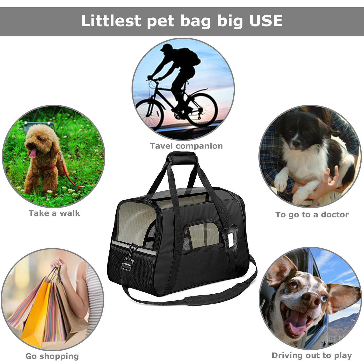 Pet Dog /Small Cat Carrier Soft Sided Comfort Bag Travel Case Airline Approved