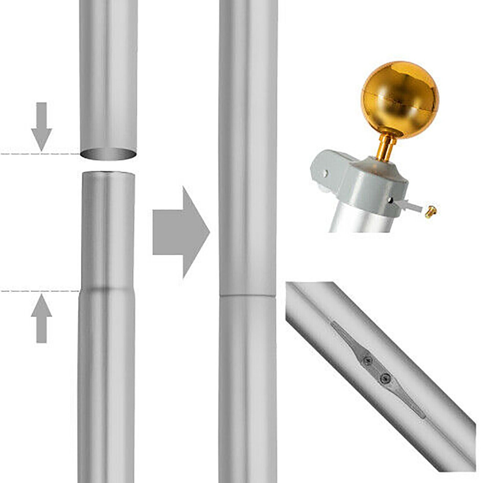 20 Ft Aluminum Flag Pole Sectional Flagpole Kit Heavy Duty 3'x5' US Flag