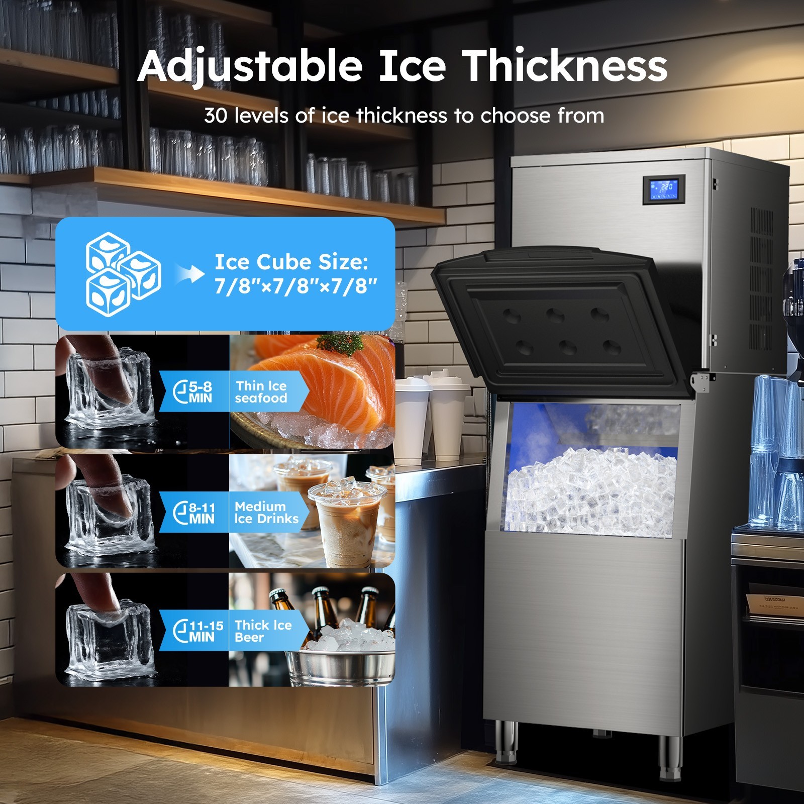 Heavy Duty 600Lbs/24H Commercial Ice Maker Machine 560LBS Industrial Ice Machine