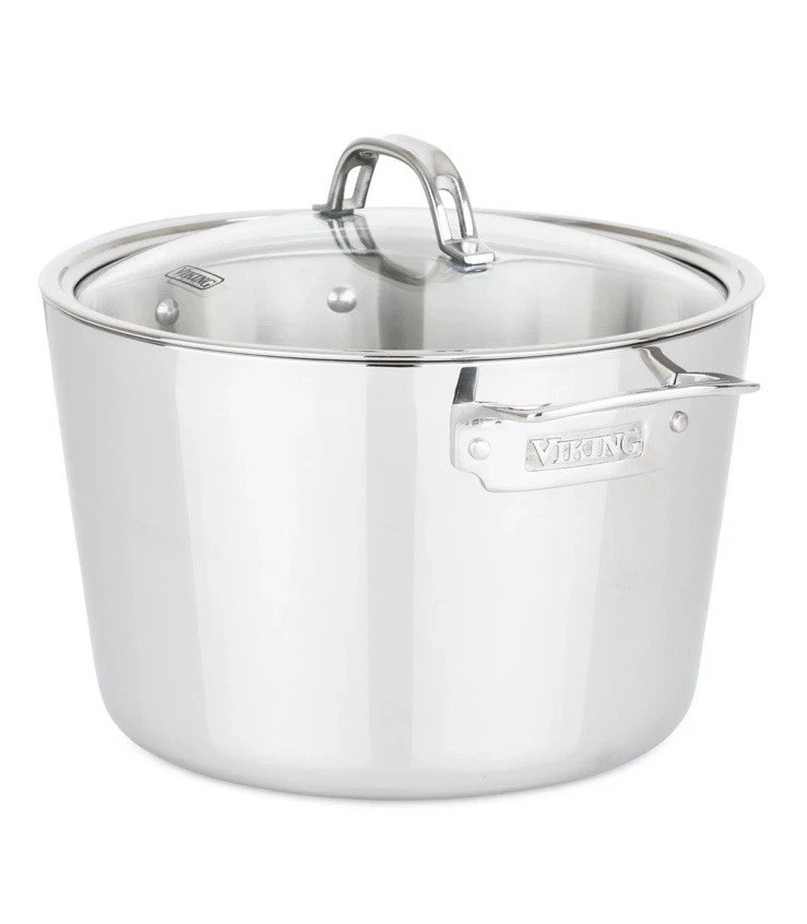 VIKING 8 Qt quart 3-Ply Stainless Steel Casserole Stock Soup Pot Pan Glass Lid