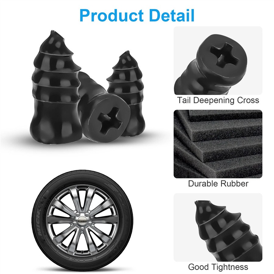 100PCS Tire Repair Screws Kit With Screwdriver 3 Sizes Rubber Plugs Flat Tires