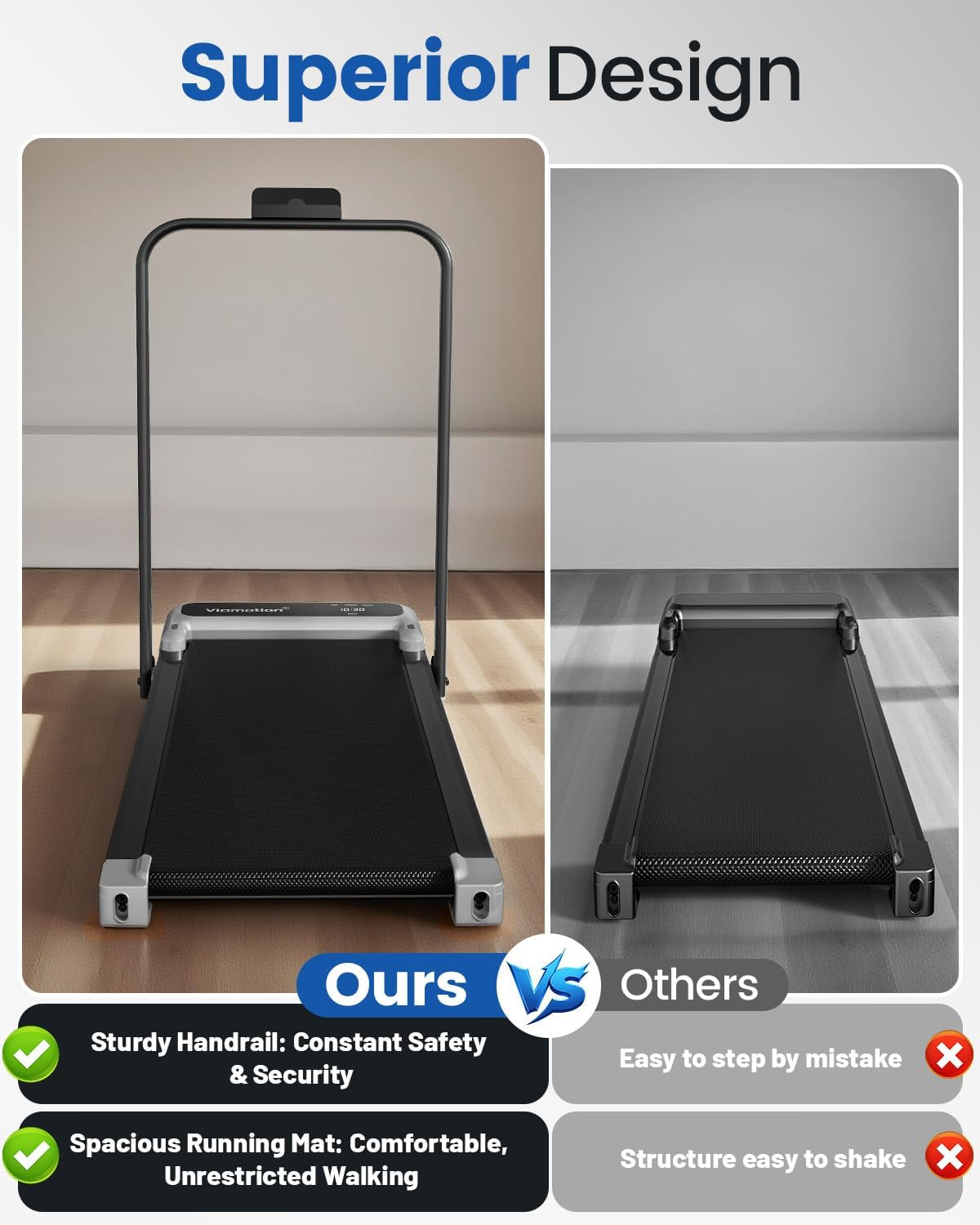 Walking Pad Treadmill with Handle Bar and Adjustable Incline, Compact Portable T