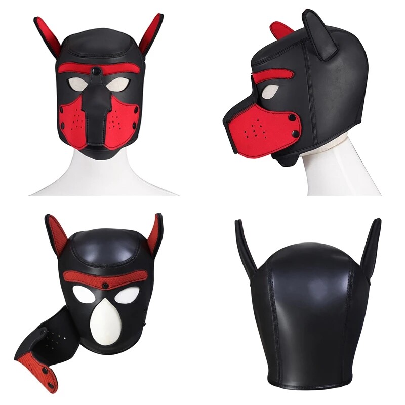 Neoprene Puppy Hood Role Play Dog Mask Puppy Cosplay Full Head with Neck Cover