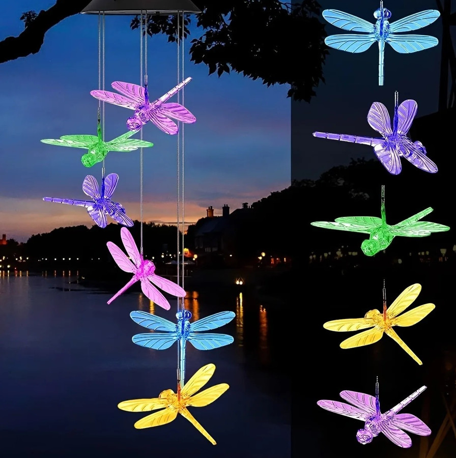 1pcs LED Solar Wind Chimes – Color Changing Butterfly, Dragonfly & Hummingbird