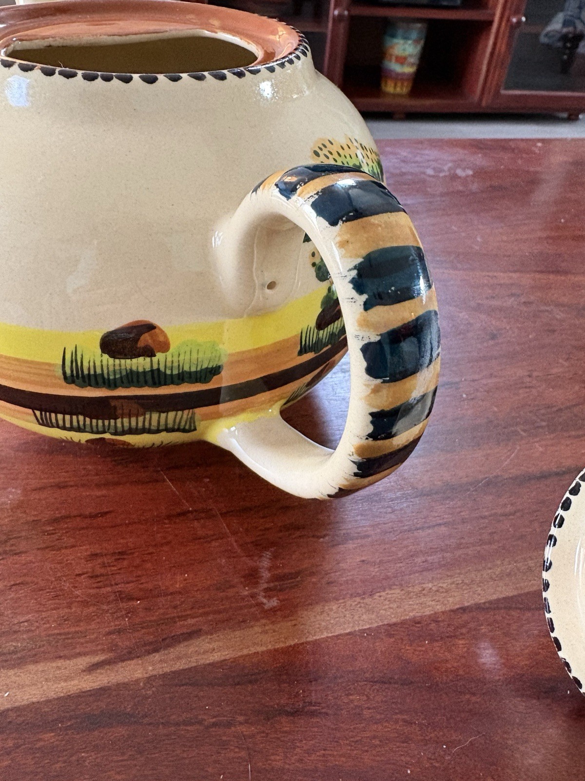 8 Cp Teapot African Design Hand Painted Ceramic Made In Zimbabwe Signed Vintage