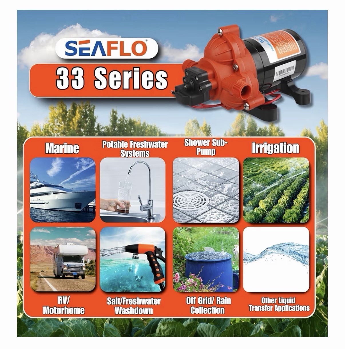 SEAFLO Water Pressure 12-V 3.0 GPM 33 Series Automatic Demand Diaphragm Pump
