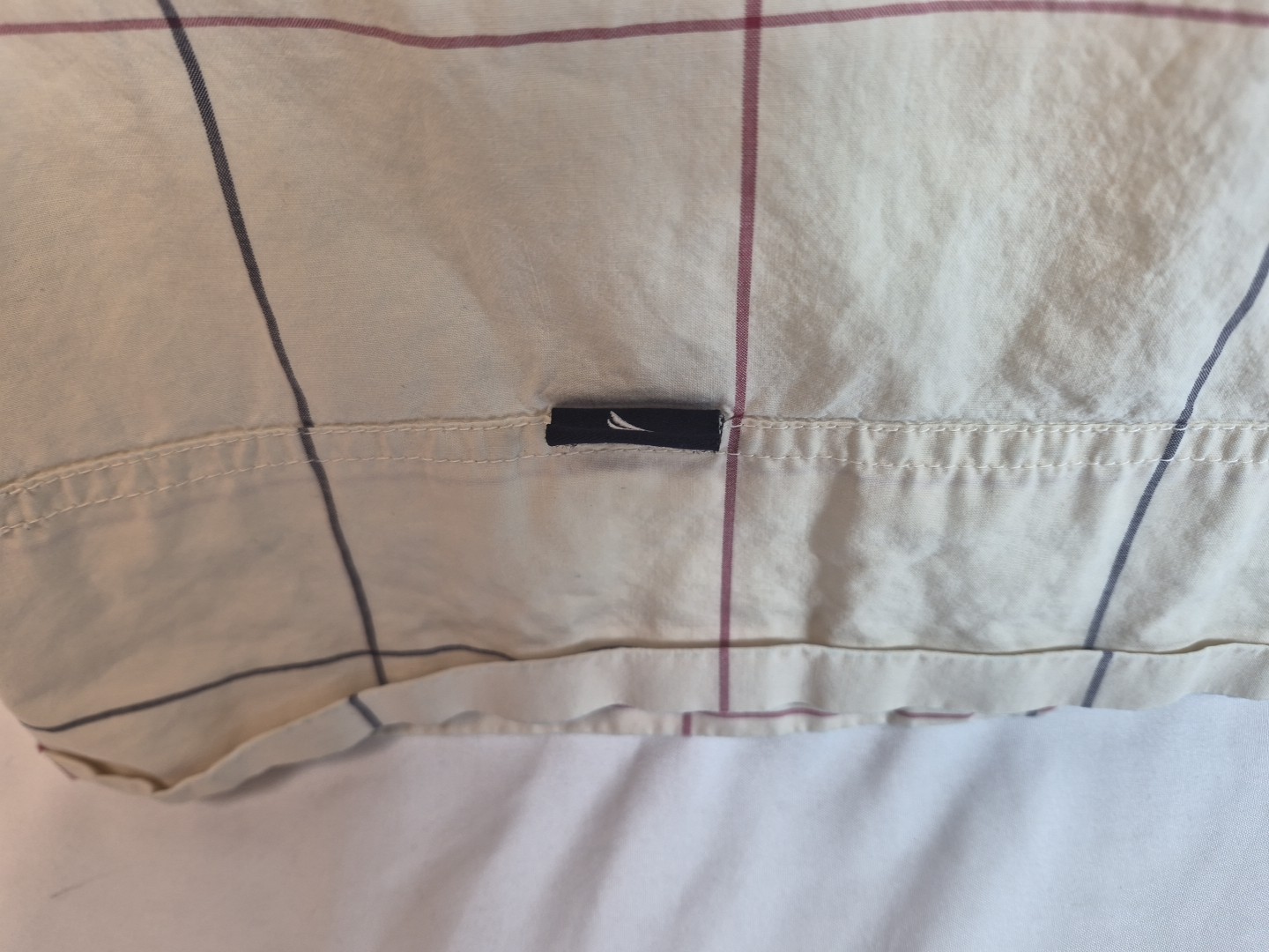 2- VTG Nautica Pillowcases 100% Cotton King & Queen #67468 Cream Grid Navy Check