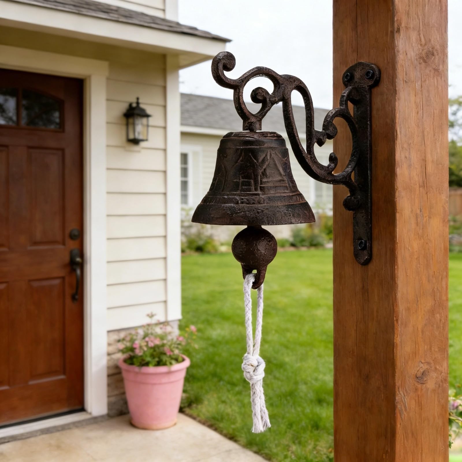 Outdoor Dinner Hanging Bell Cast Iron Duty Rustic Vintage Doorbell for Outsid...