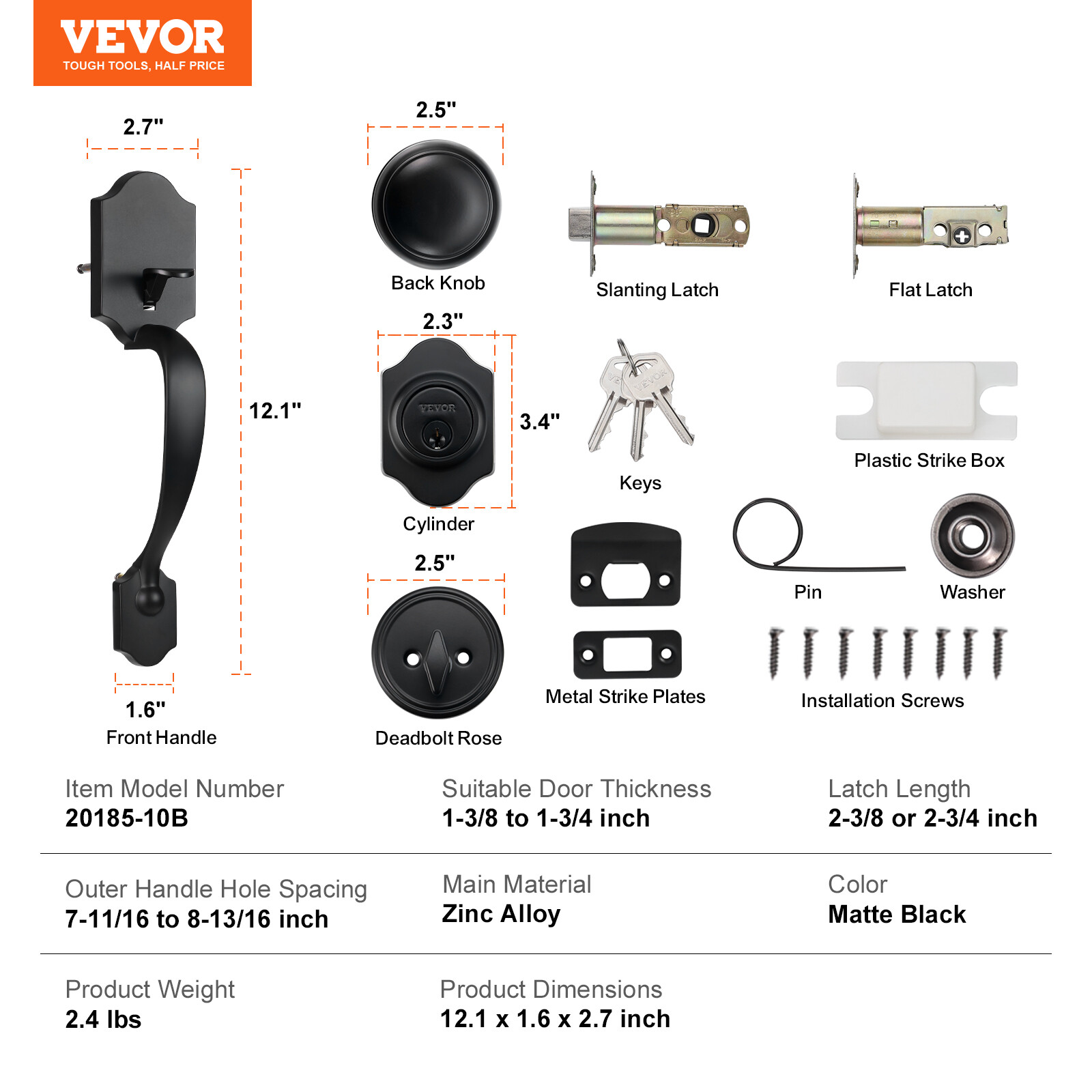 VEVOR Front Door Handle and Deadbolt Set Matte Black Front Door Lock Set Knob
