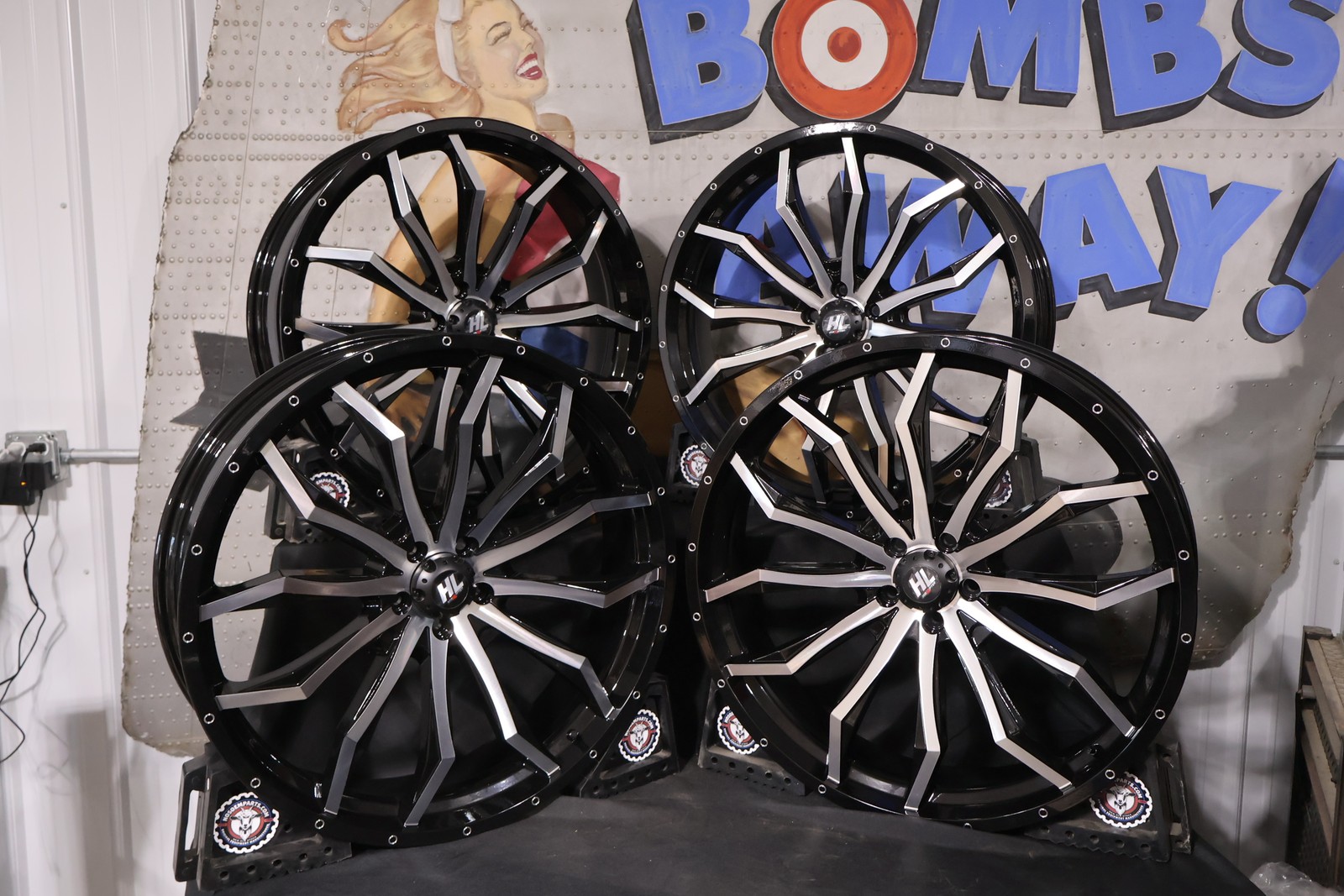 24HL21-1145 NEW HIGH LIFTER GLOSS BLACK/MACHINED 24X7 WHEELS FITS POLARIS RZR RA