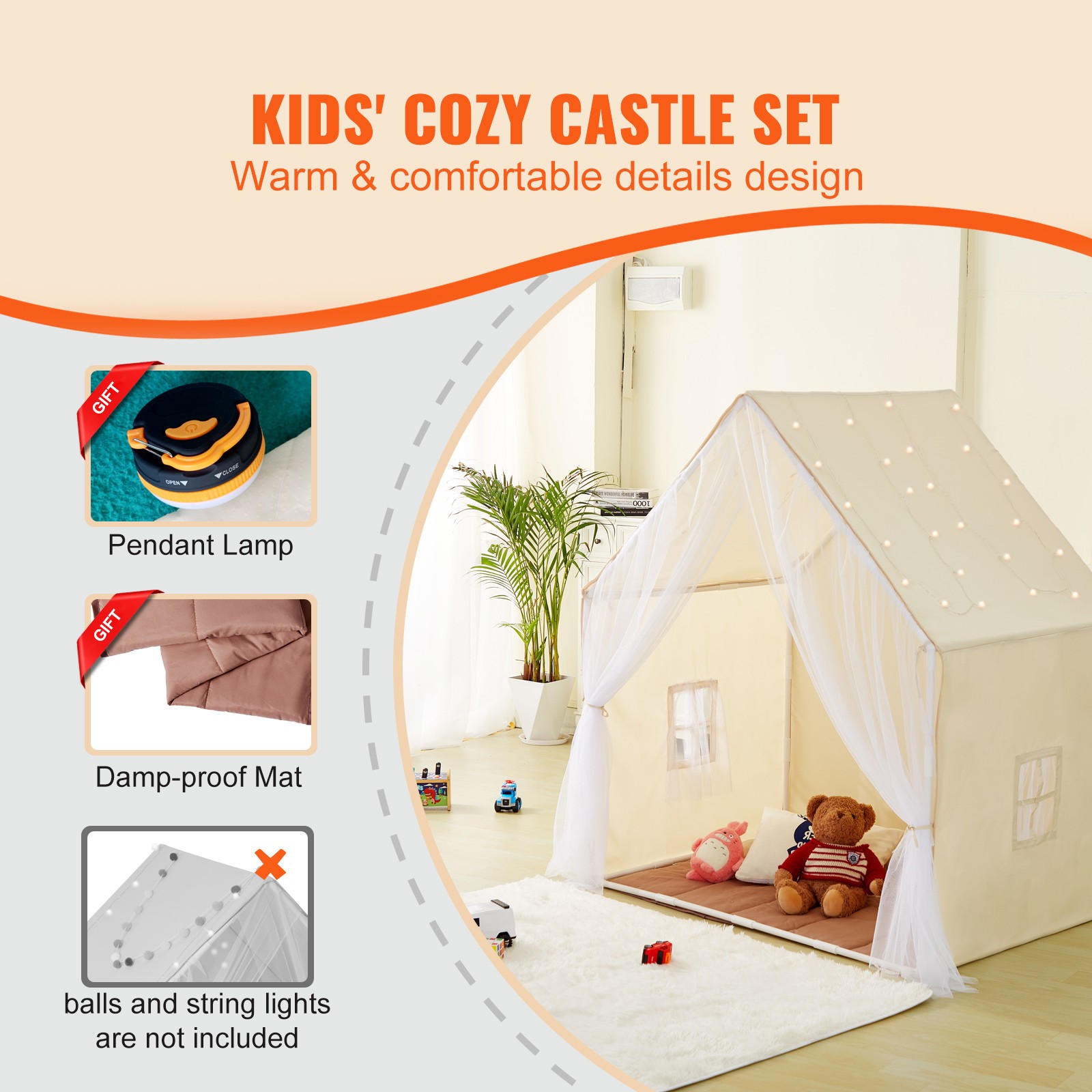 Kids Play Tent Kids Tent for 1-5 Years Old Yurt Toddler Tent with Mat Lamp