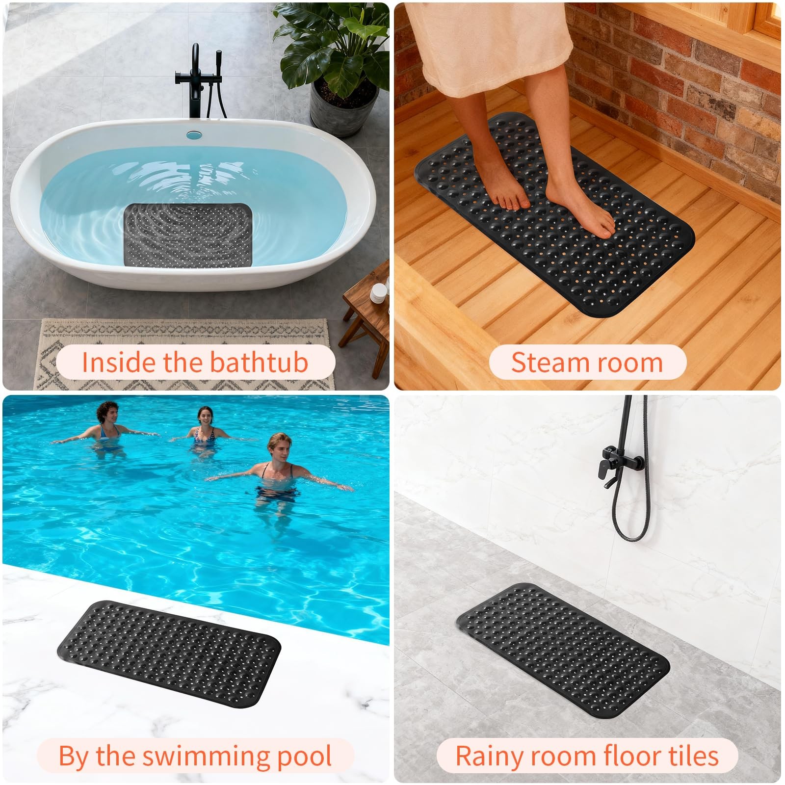 AntiSlip Bathtub Shower mat, 27.5×14.5（Approximately 70×37cm） inch Soft Overs...