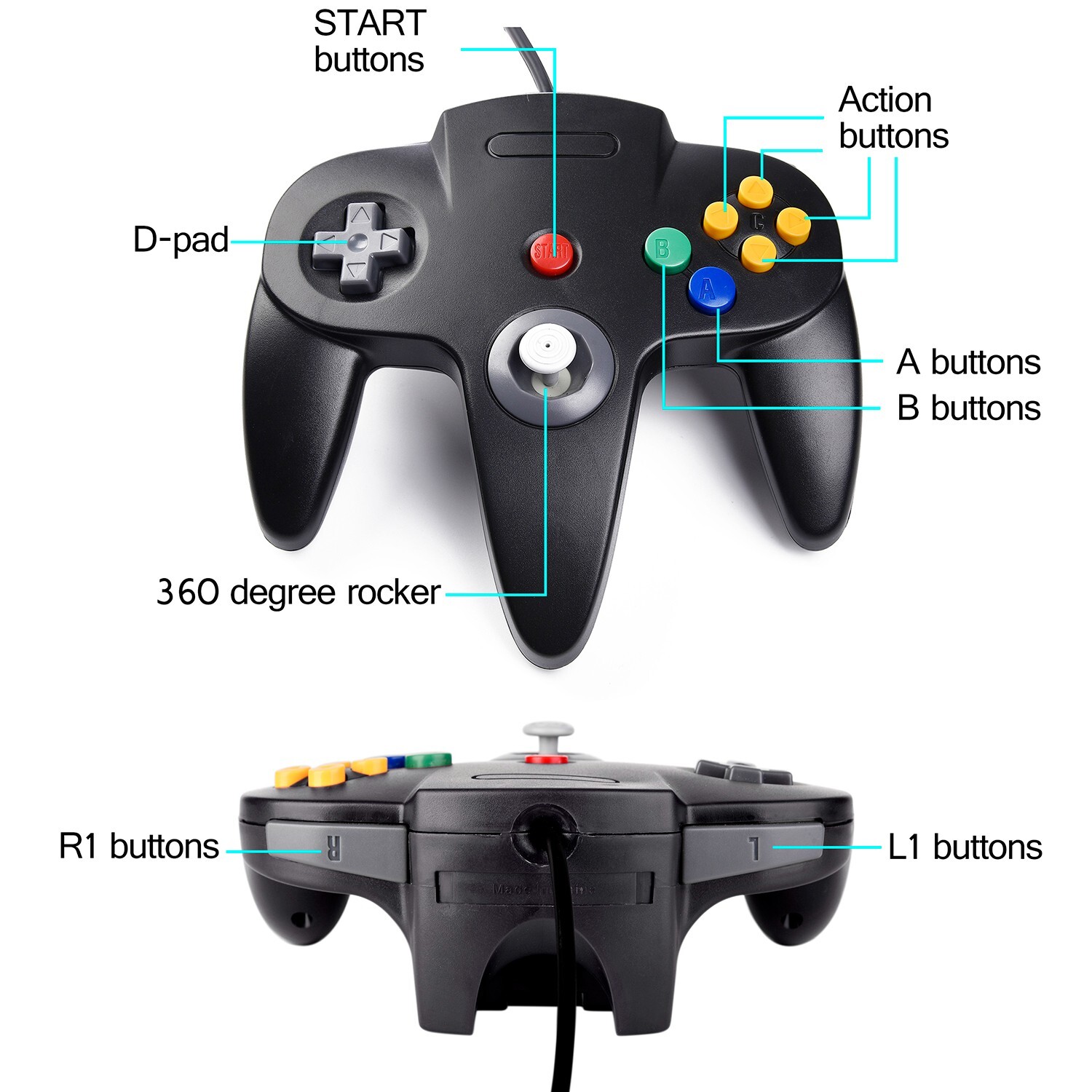 Classic Wired Controller Gamepad For Nintendo 64 N64 Joystick Video Game Console