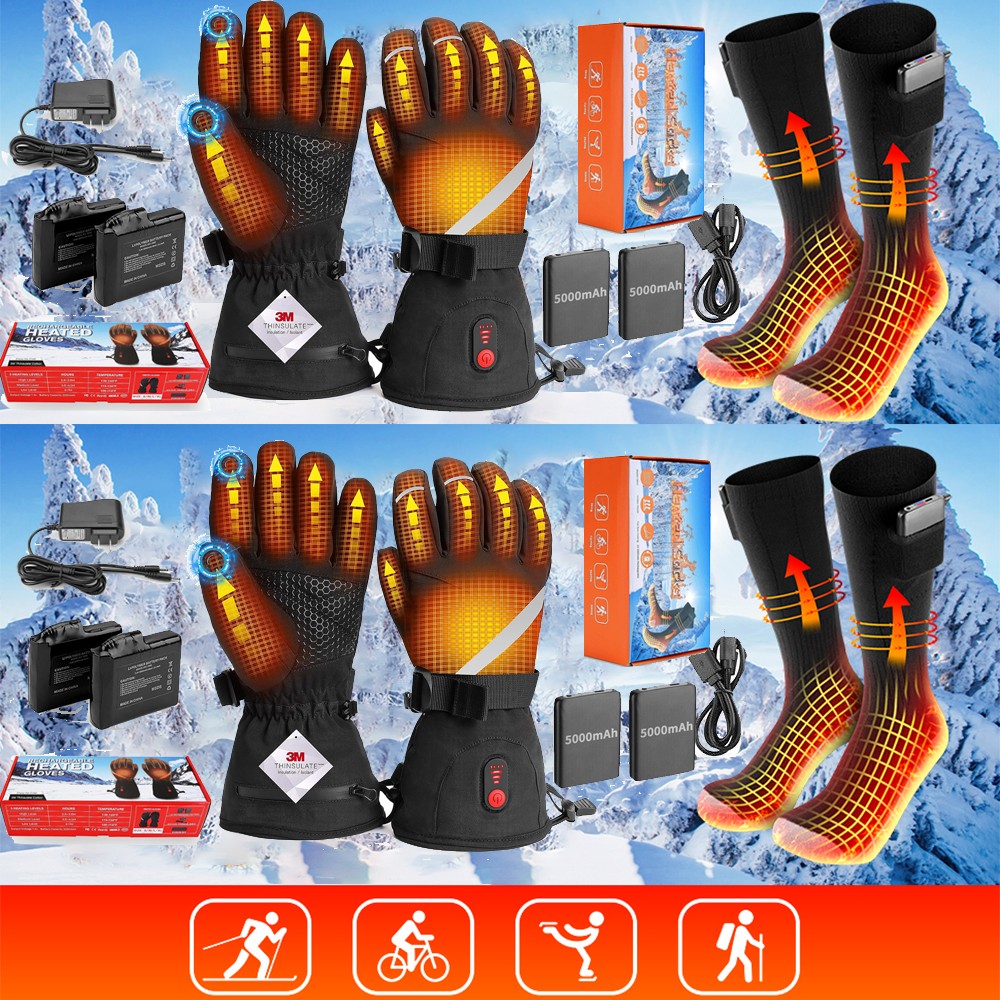 Rechargeable Battery Heated Gloves with Heated Socks Electric USB Thermal Winter