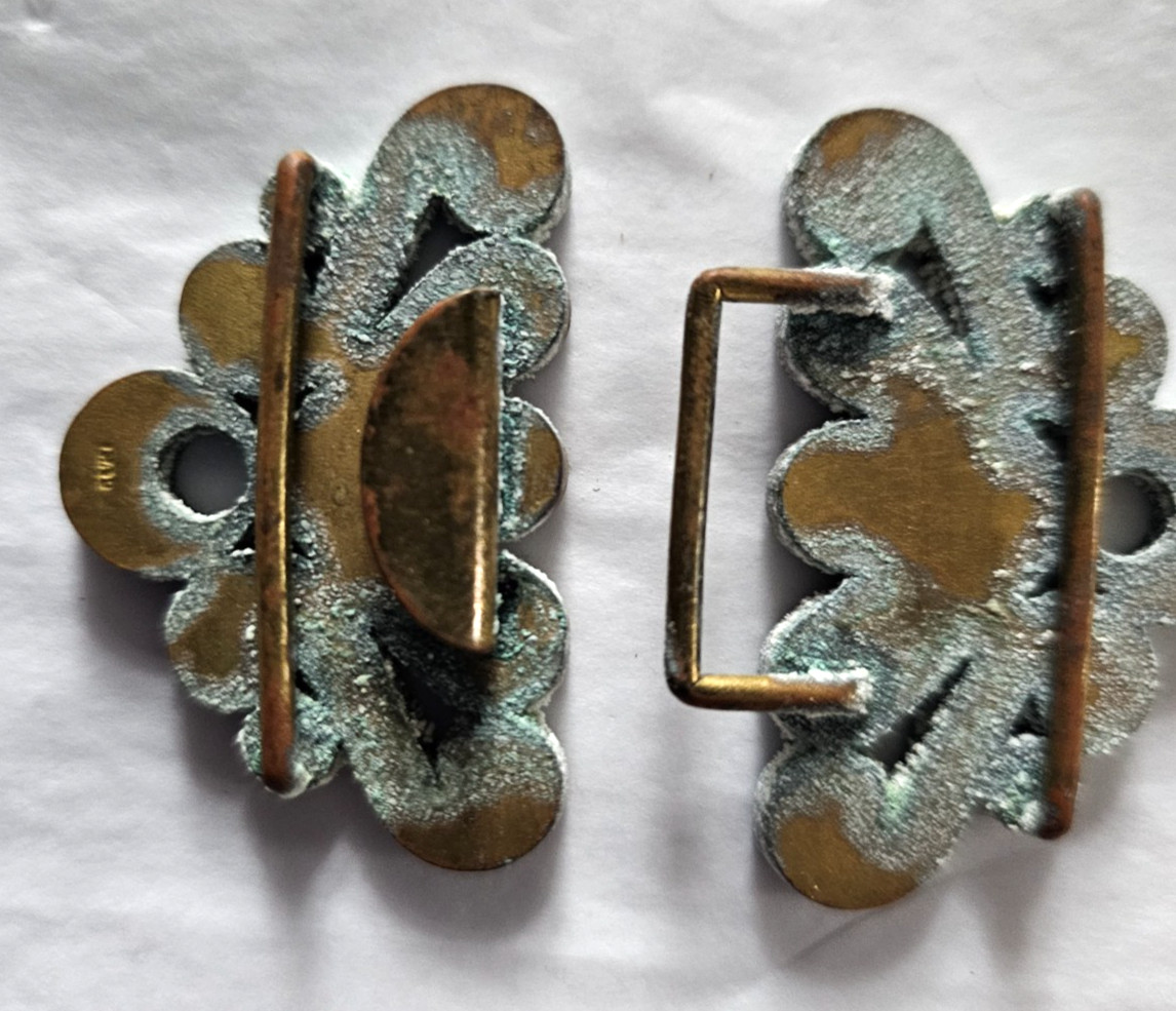 Antique Italian MICRO MOSAIC Brass 2-Piece BELT -Sash BUCKLE-Brought from Italy