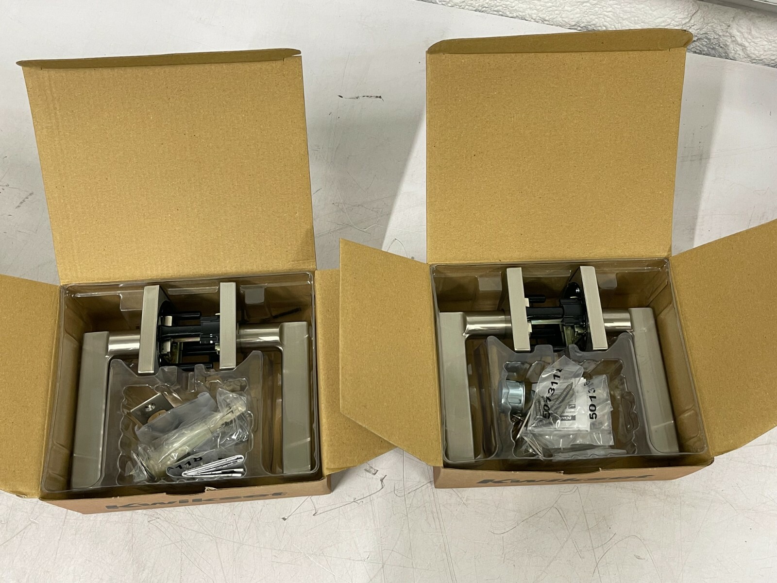 LOT OF 2 Kwikset Halifax Lever (Square) - Passage Satin Nickel 97200-852