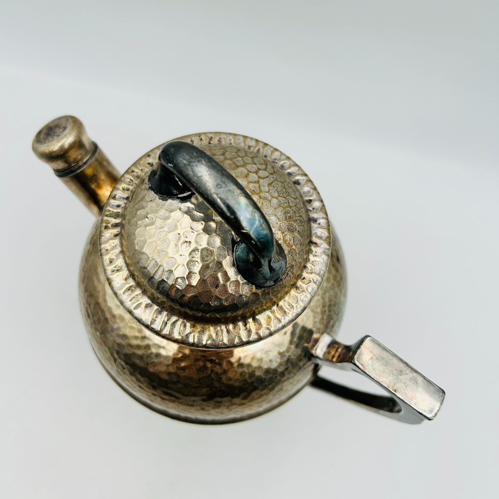 Art Deco Hammered Nickel Silver Plated Cocktail Martini Shaker Cork Lid Cap VTG