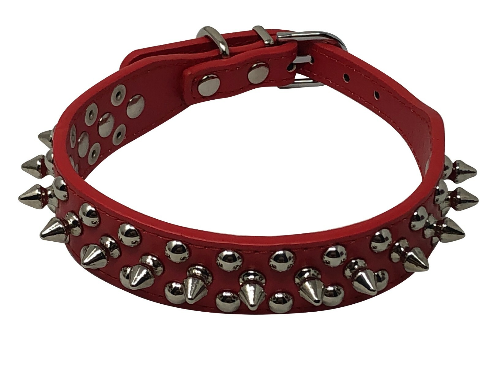 Dog Collar Studded & Spikes Rivet Adjustable 12 Colors Faux Leather 1" w S M L