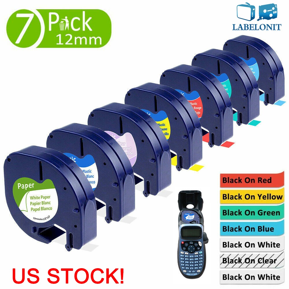 7PK Dymo Letratag Refill 91331 91330 White Plastic Label Tape 12mm LT-100H 1/2"