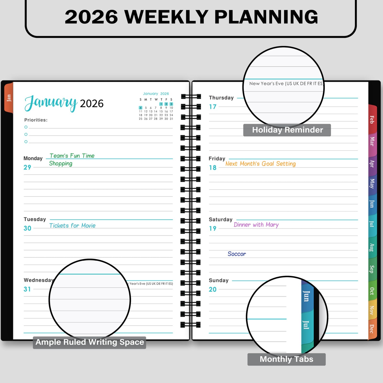 2026 Planner - Jan. 2026 - Dec. 2026, Weekly Monthly Planner 2026, Calendar