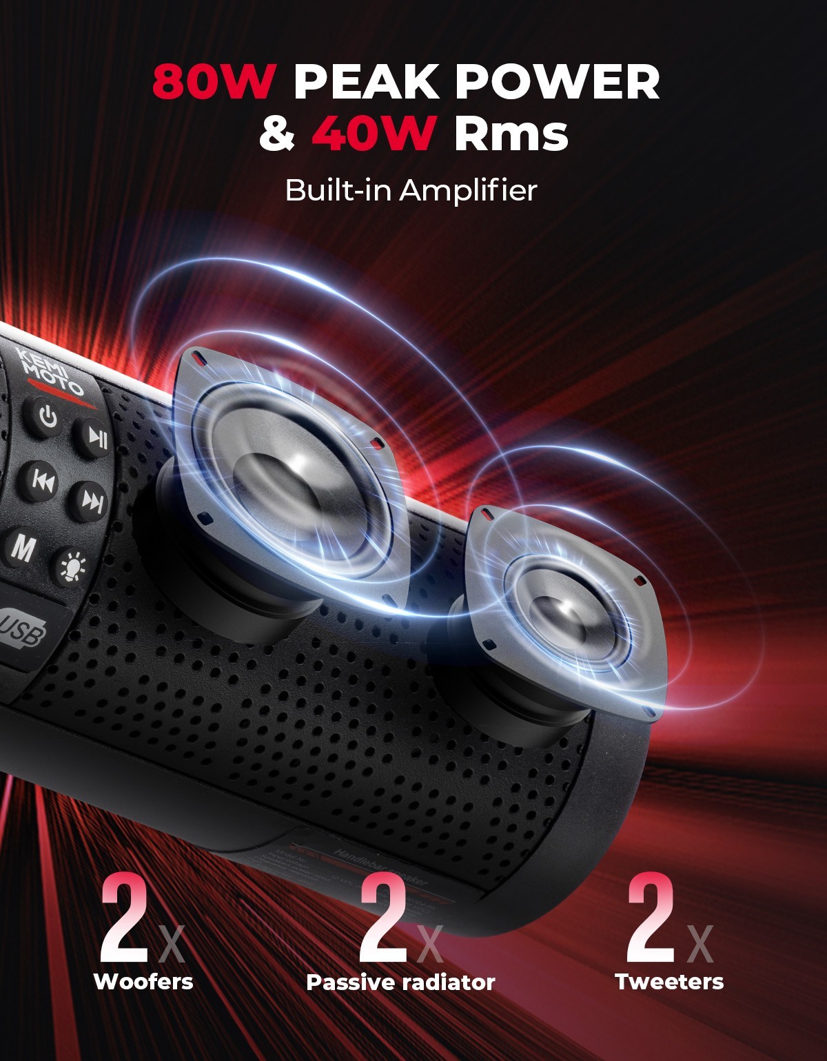 Bluetooth 4-Speaker Motorcycle Sound Bar Stereo Audio System w/ LED RGB Lighting