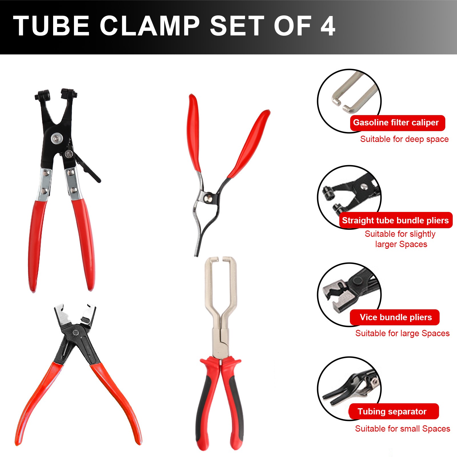 4pcs Hose Clamp Pliers Set Fuel Oil Pipe Removal Tool Car Repair