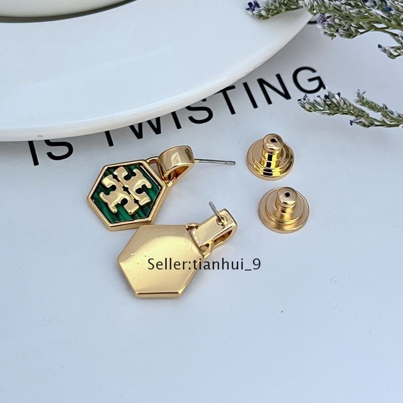 New! Tory Kira Hexagon Logo Earrings with Jewelry Pouch Size:2.4*1.7cm