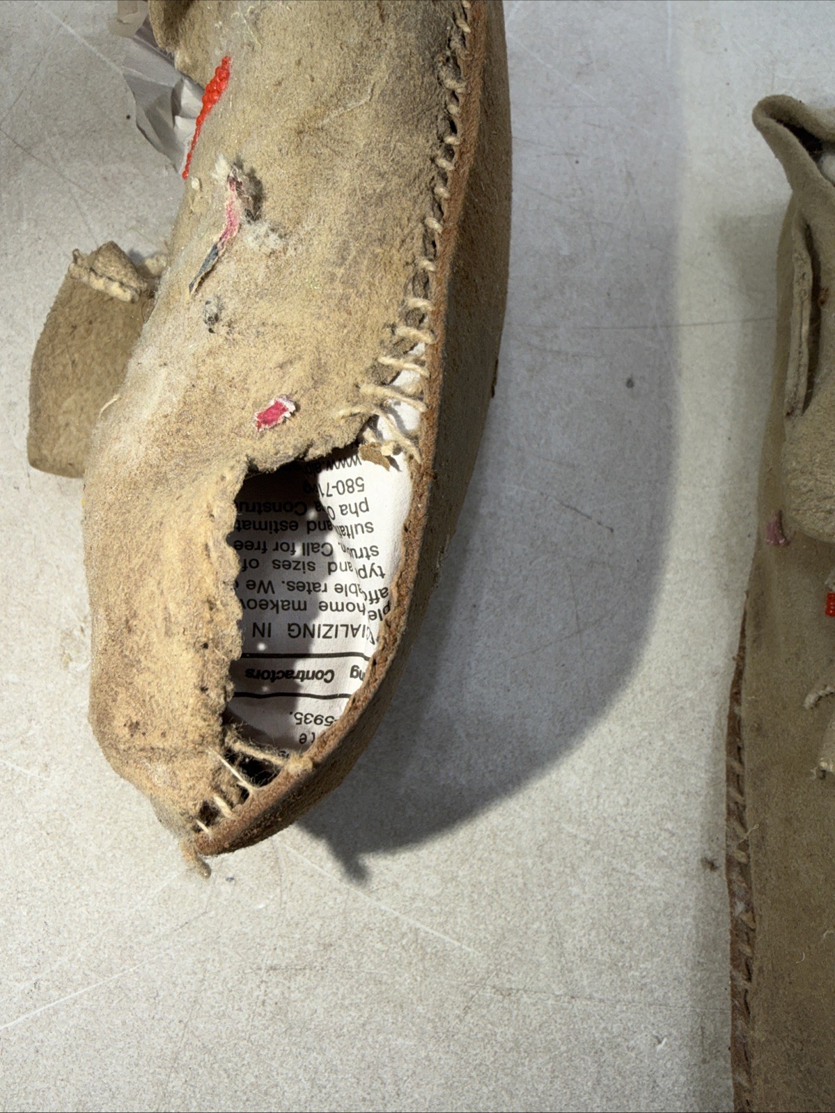 Authentic Native American Leather Beaded Moccasin Lot and Indian Rattle