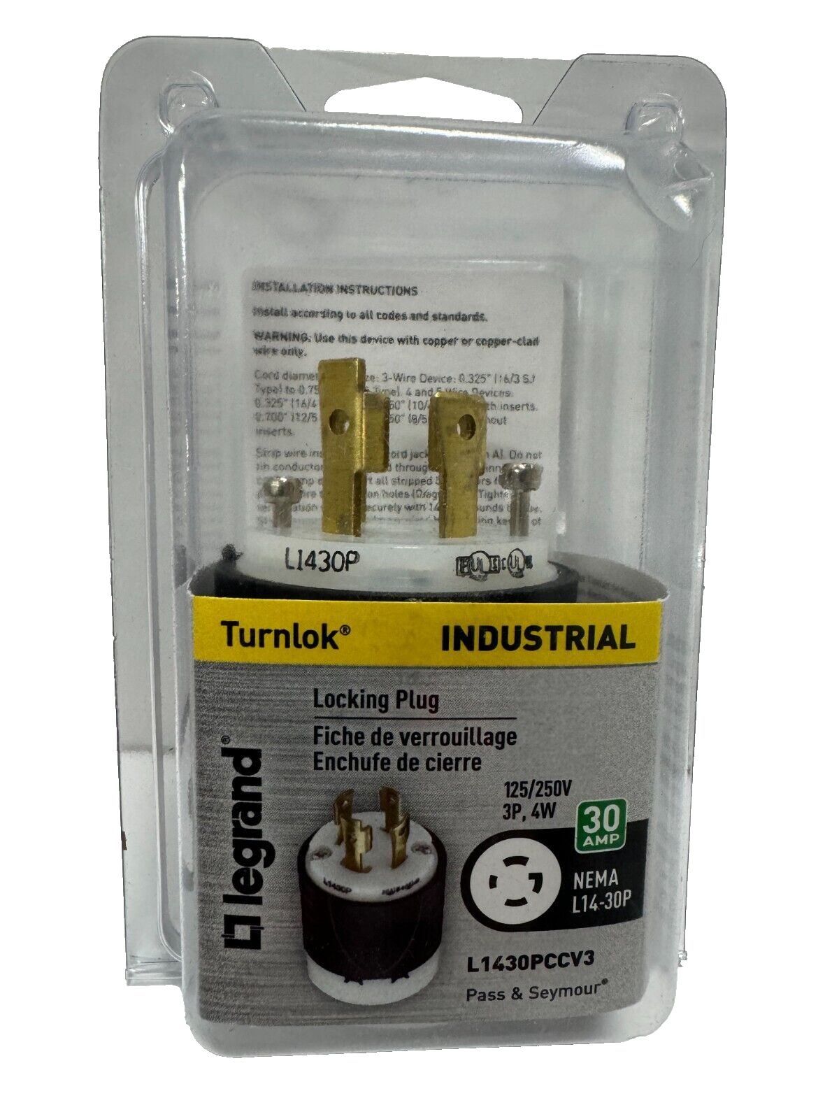 LeGrand Turnlok Locking Plug Industrial Grade L1430PCCV3 30 Amp 125/250V