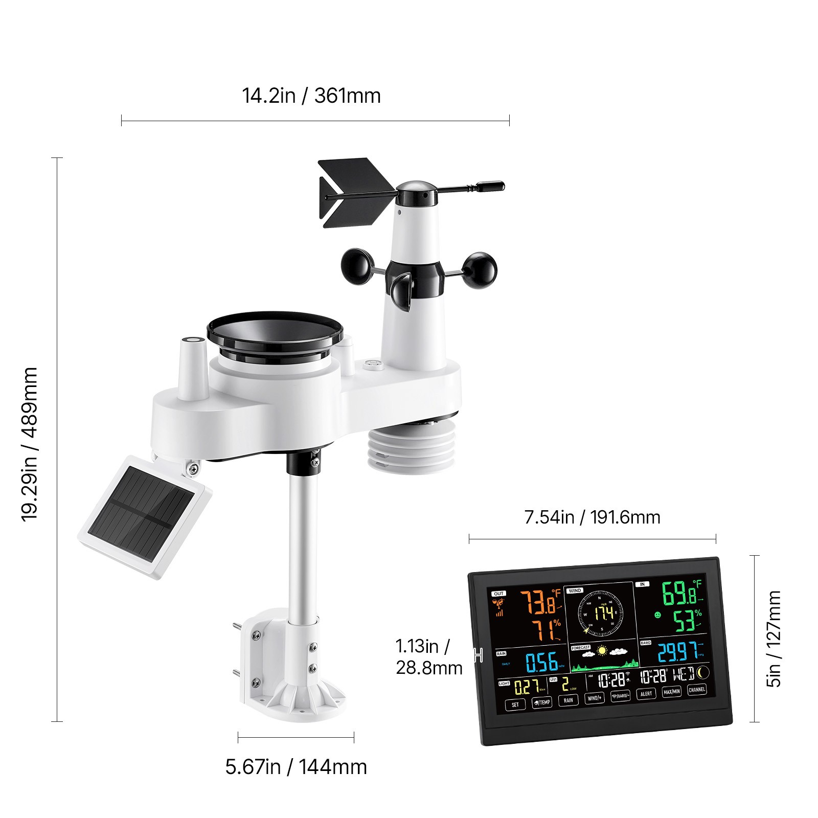 Uimoso 7-in-1 Wi-Fi Weather Station with 7.5-Inch VA Display and Wireless Sensor
