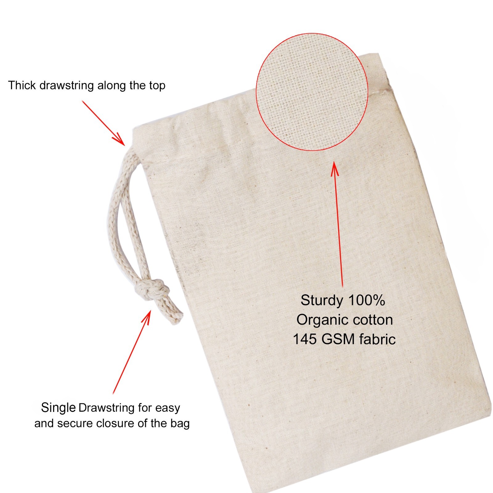 Biglotbags - Premium 100% Cotton Single Drawstring Muslin Storage Reusable Bags