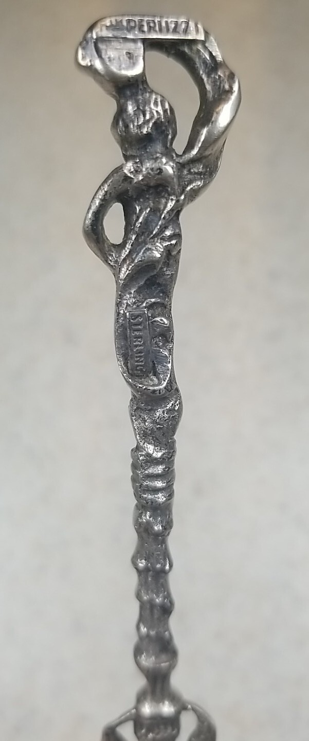 Peruzzi Italian Silver Marked Sterling Ornate Angel Cherub Cocktail Fork 5 3/4"