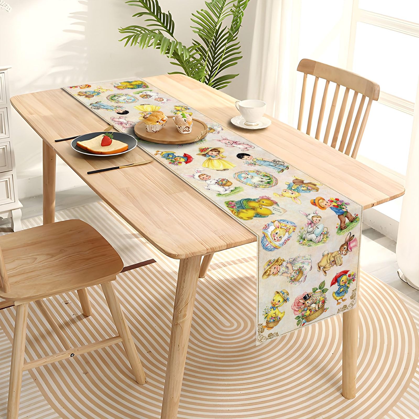 Vintage Easter Table Runner Spring Retro Bunny Duck Children's Baby Shower Party