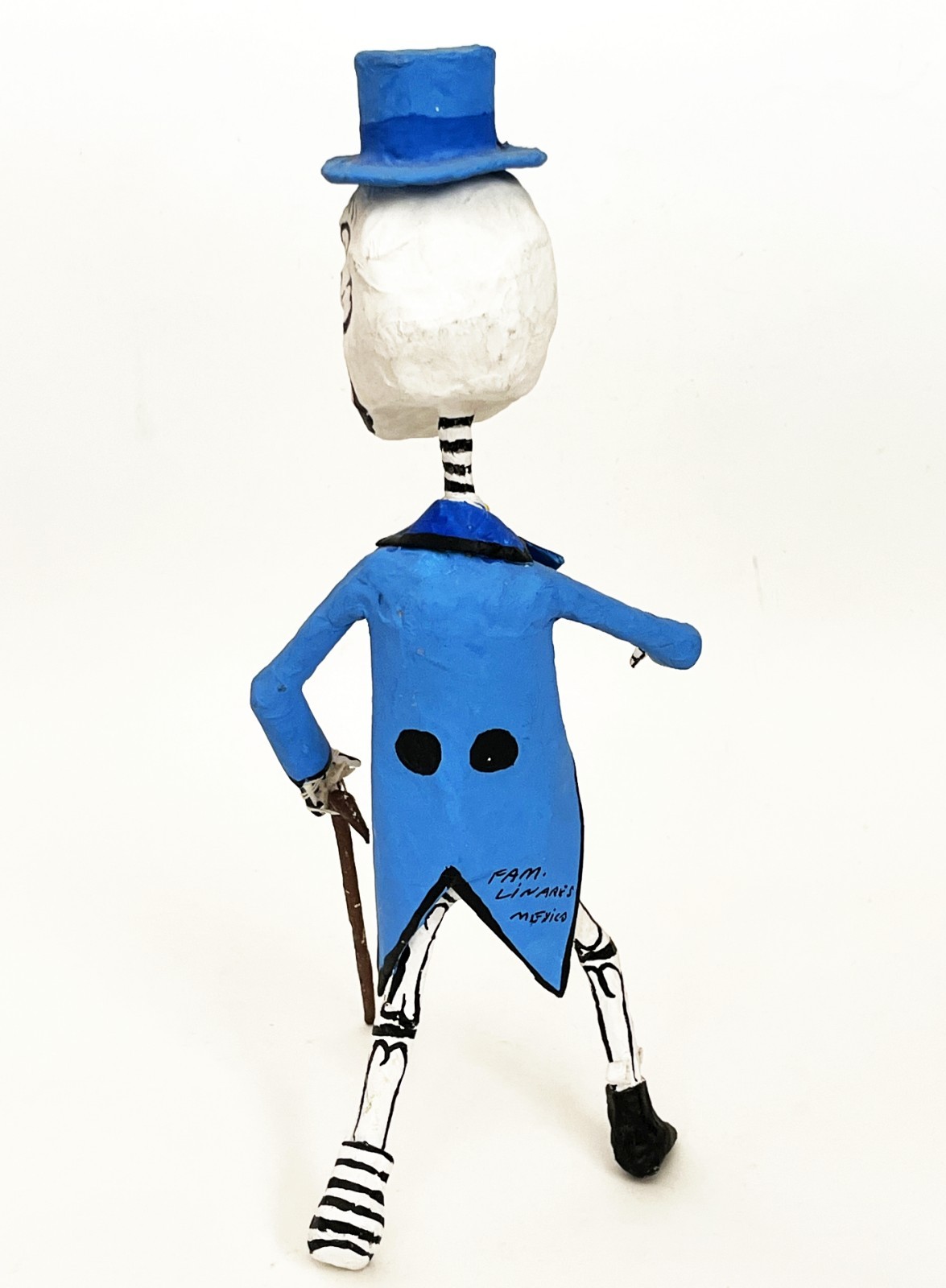 2 1970s SIGNED LINARES MEXICAN CARTONERIA PAPER MACHE SKELETON CATRINA SCULPTURE