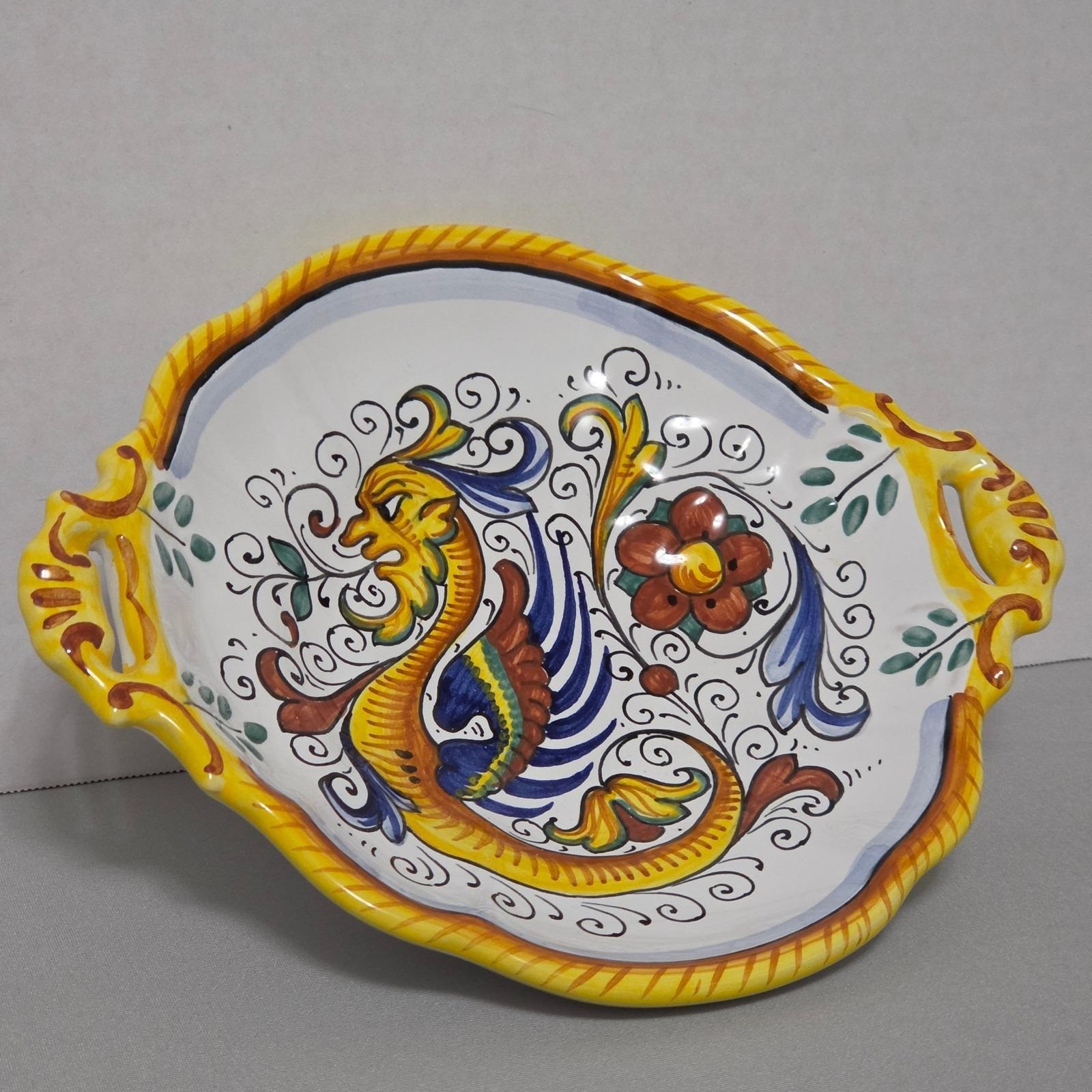 Italian Majolica Dragon Tray Raffaellesco Deruta Inspired Style HandPainted Read