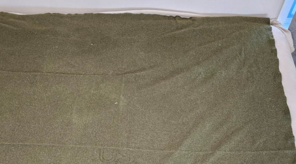 Authentic Vintage US Army 100% Wool Blanket 66in x 84in Olive Green 1960's