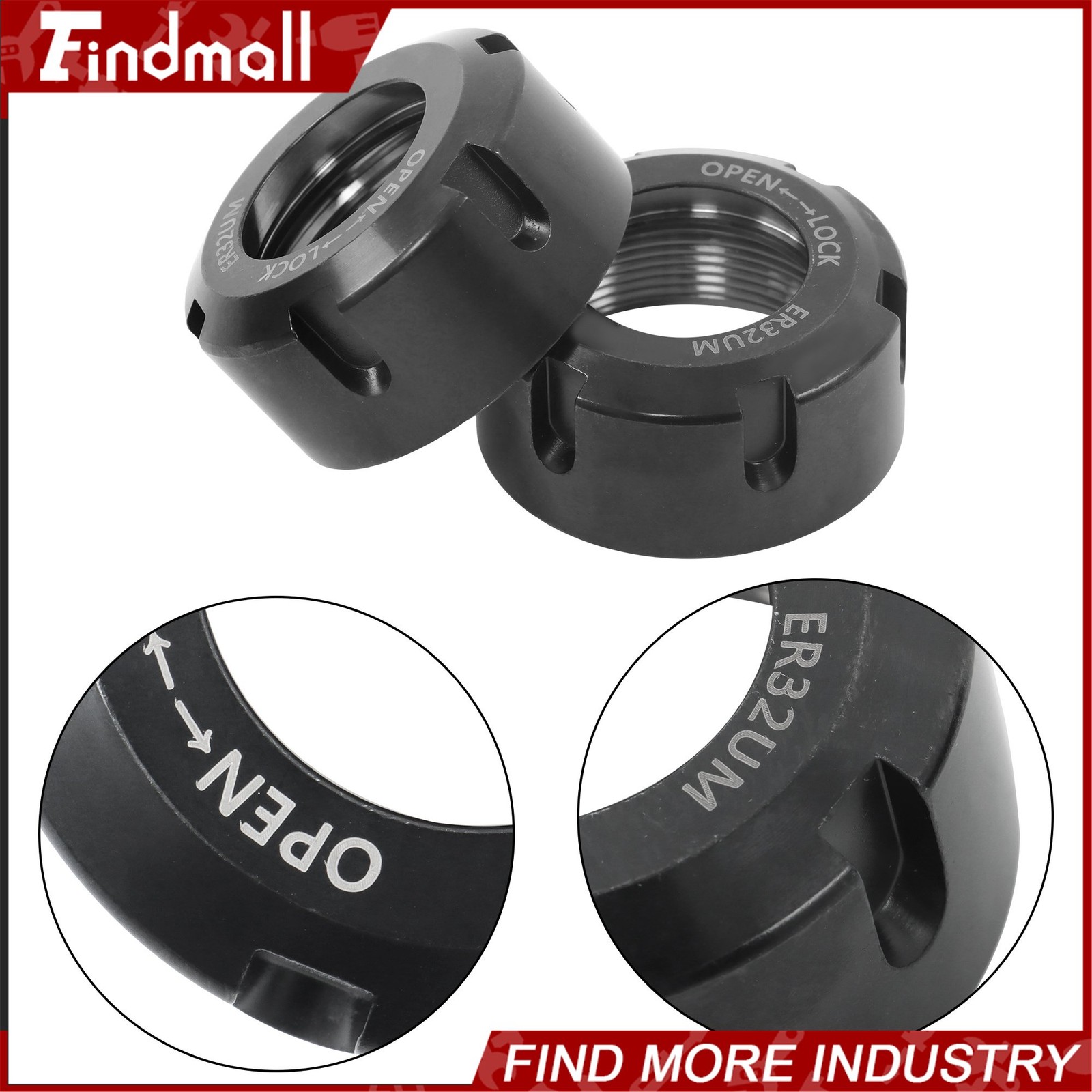 Findmall 2 Pack ER32UM Collet Nuts Ball Bearing Design for CNC Mill and Lathe